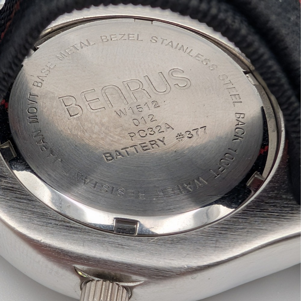 Benrus W1512 Quartz Diver Style Watch Black Dial NATO Strap 43mm Date Lume - Picture 5 of 10